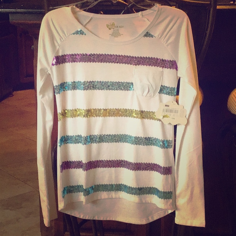 Girls size 12-14 Copper Ket sequined striped shirt